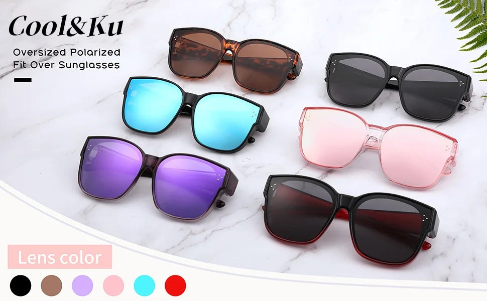 Cool&Ku Women Men Polarized Fit Over Sunglasses Oversized Trendy Square Cat Eye Wear Over Glasses