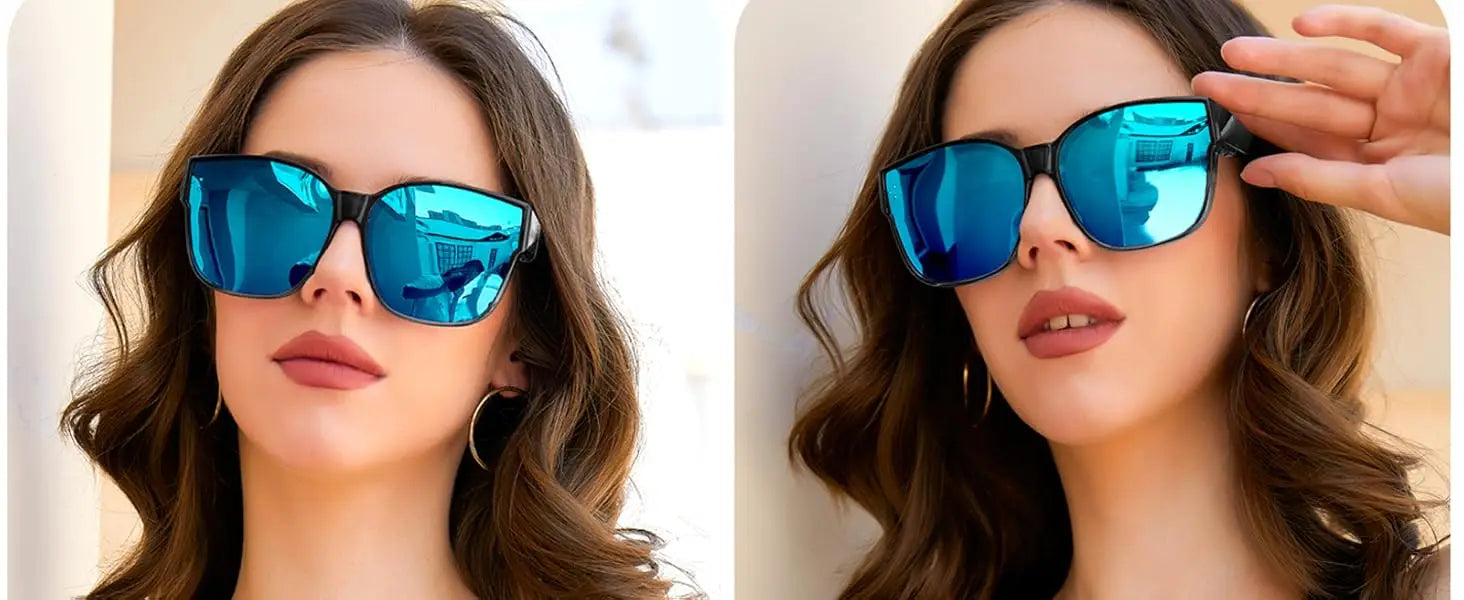 Cool&Ku Women Men Polarized Fit Over Sunglasses Oversized Trendy Square Cat Eye Wear Over Glasses