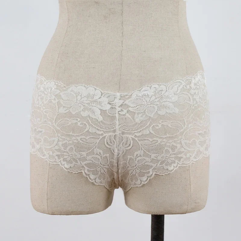 New Plus Size Boxer Briefs Lace Floral Breathable Underwear Sexy Hollow Perspective Women Underwear Comfortable Black White