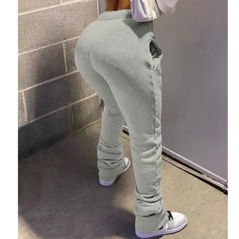 HLJ&GG Spring New Drawstring Jogger Pants Women High Waisted Stacked Trousers Casual Female Solid Color Matching Sporty Bottoms