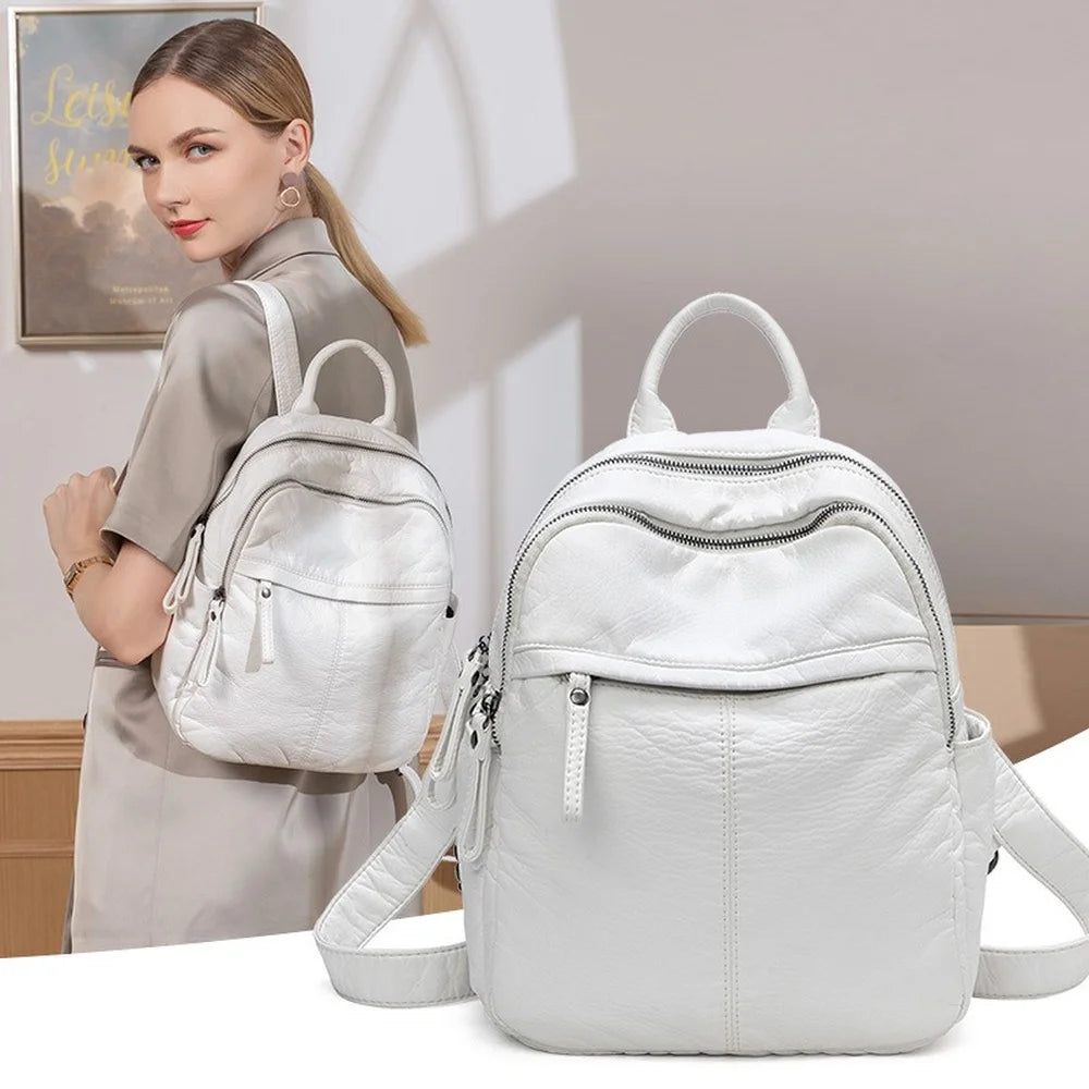 Annmouler Mochilas de lujo para mujer, bolso de hombro de piel sintética, mochila de piel suave, bolso de viaje de doble capa, mochila escolar para estudiantes