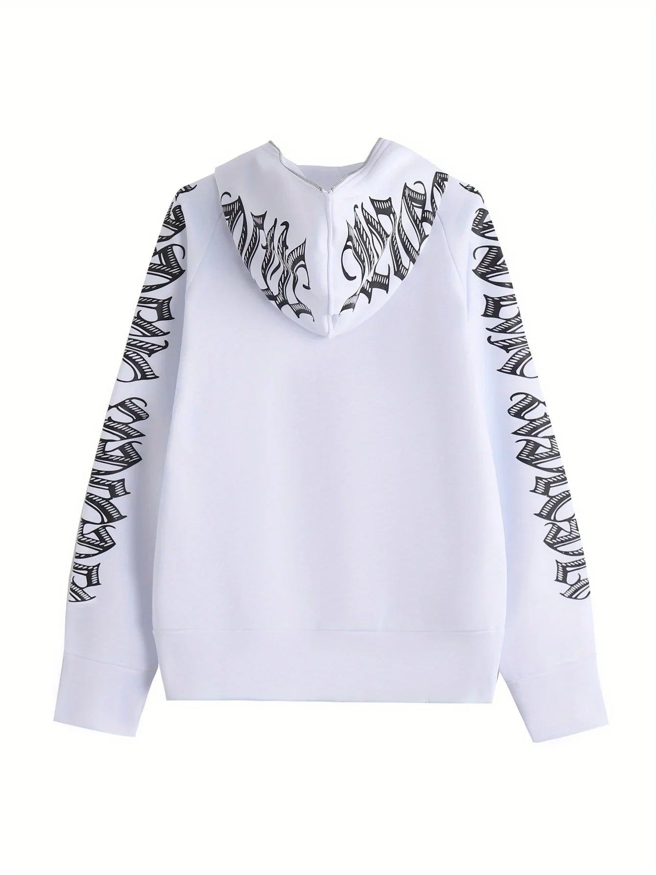 Letter Print Long Sleeve Zip Up Hoodies, Cyber Y2K Gothic Punk Sweatshirt, Women's Clothing