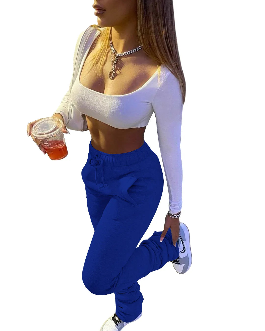 XS-3XL Size Stacked Sweat Pants Fall Winter Womens Mid Waist Thick Stacked Fleece Pants Joggers Long Trousers Sweatpants