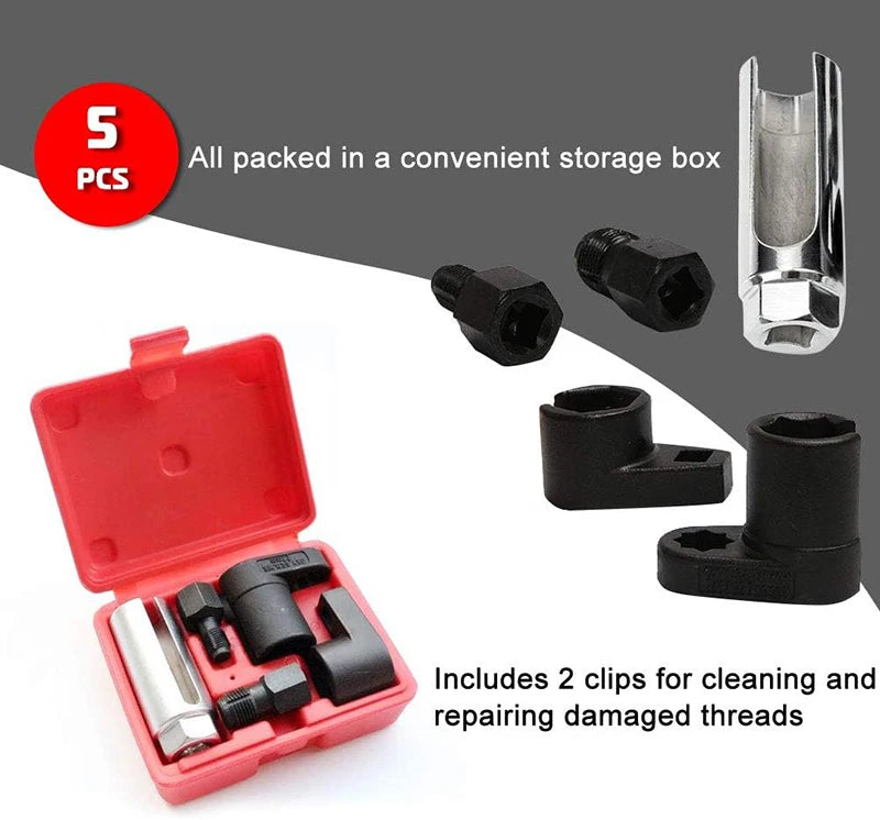 5pcs Oxygen Sensor Wrench Kit for Automotive O2 Socket Removal Install Offset Vacuum Sensor Socket Thread Chaser Tool
