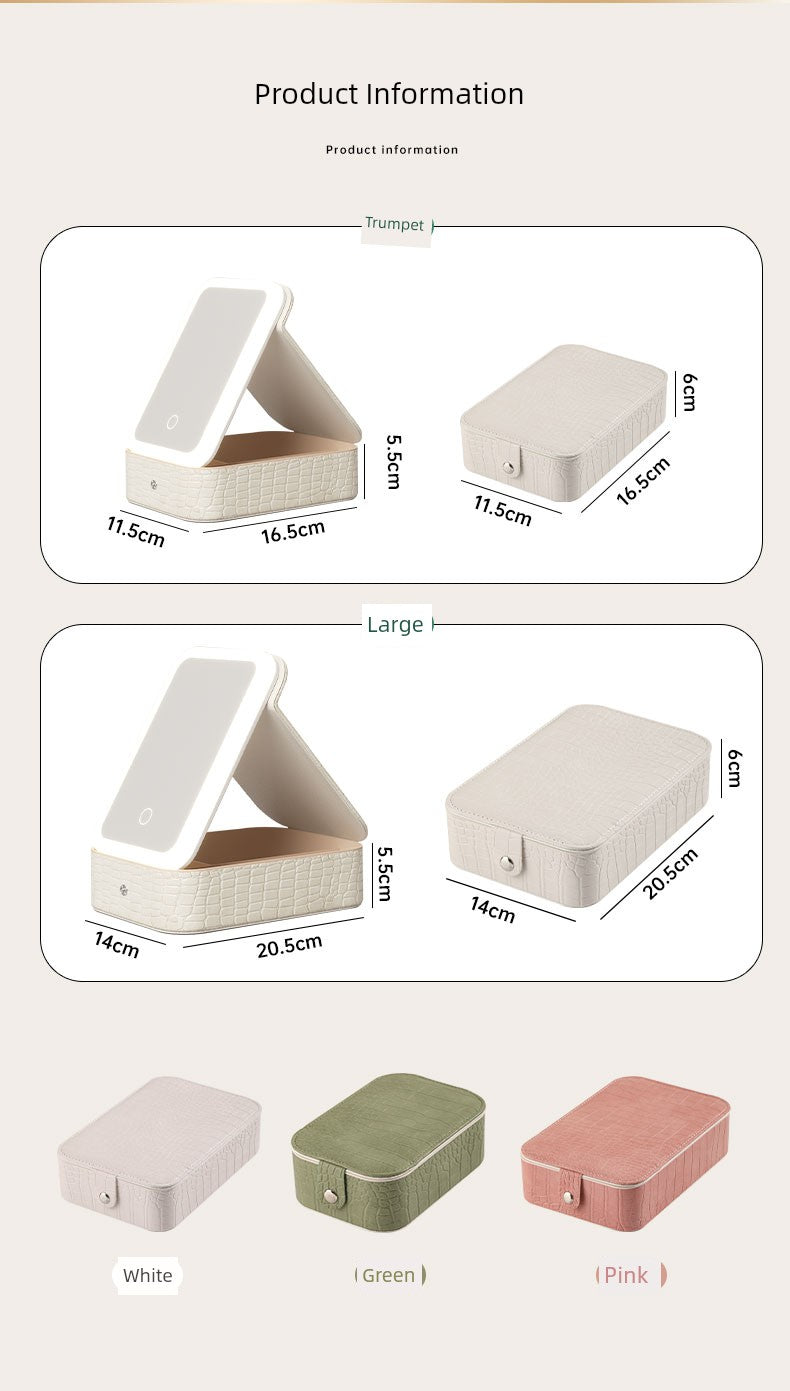 Travel Bag Mirror Desktop Desktop Cosmetic Mirror Portable with Light Women Portable Foldable Led Storage Box