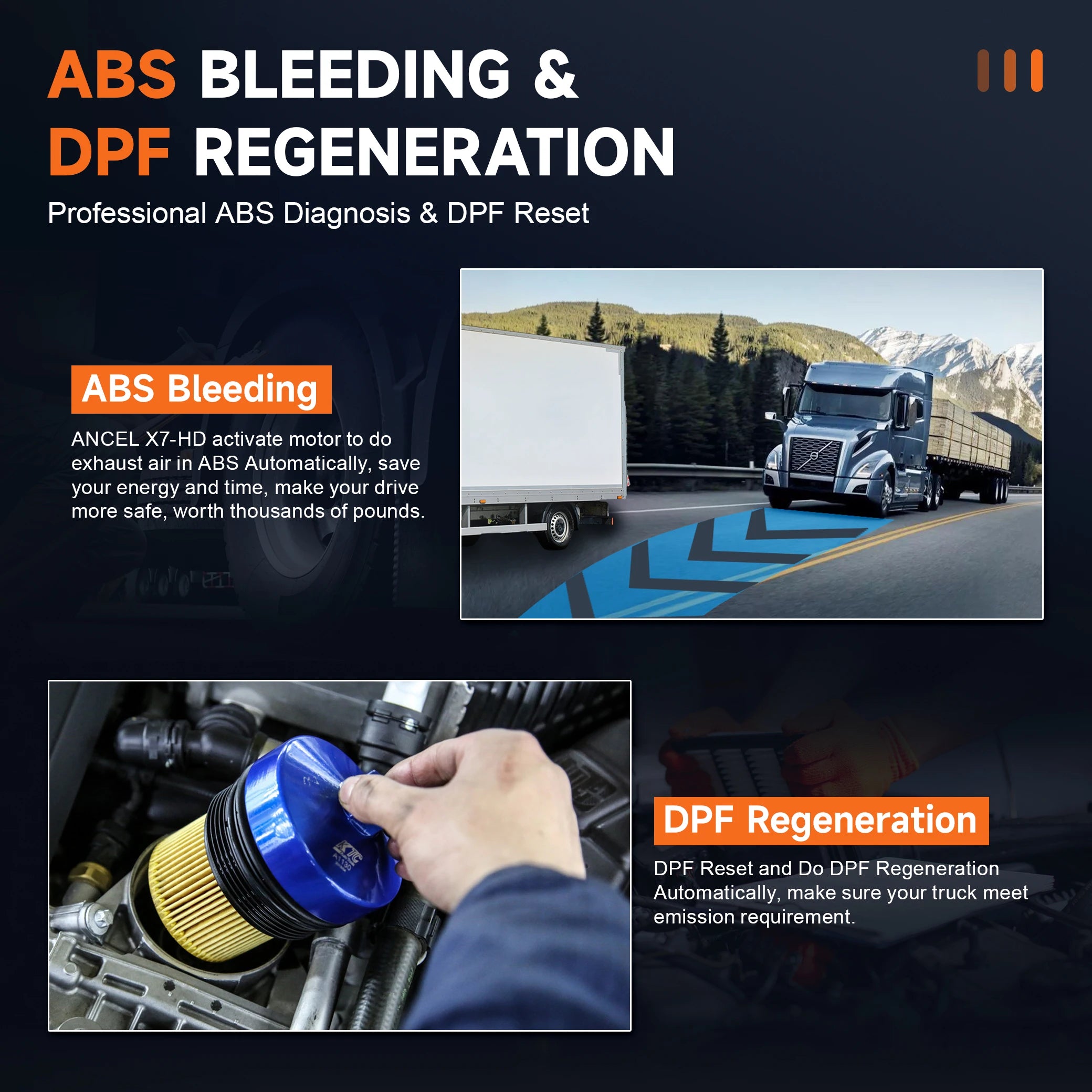 ANCEL X7 HD Heavy Duty Truck Diagnostic Tool Full System 12V 24V EPB ABS Oil Reset SAS DPF Regen TPMS ECU OBD2 Truck Scanner