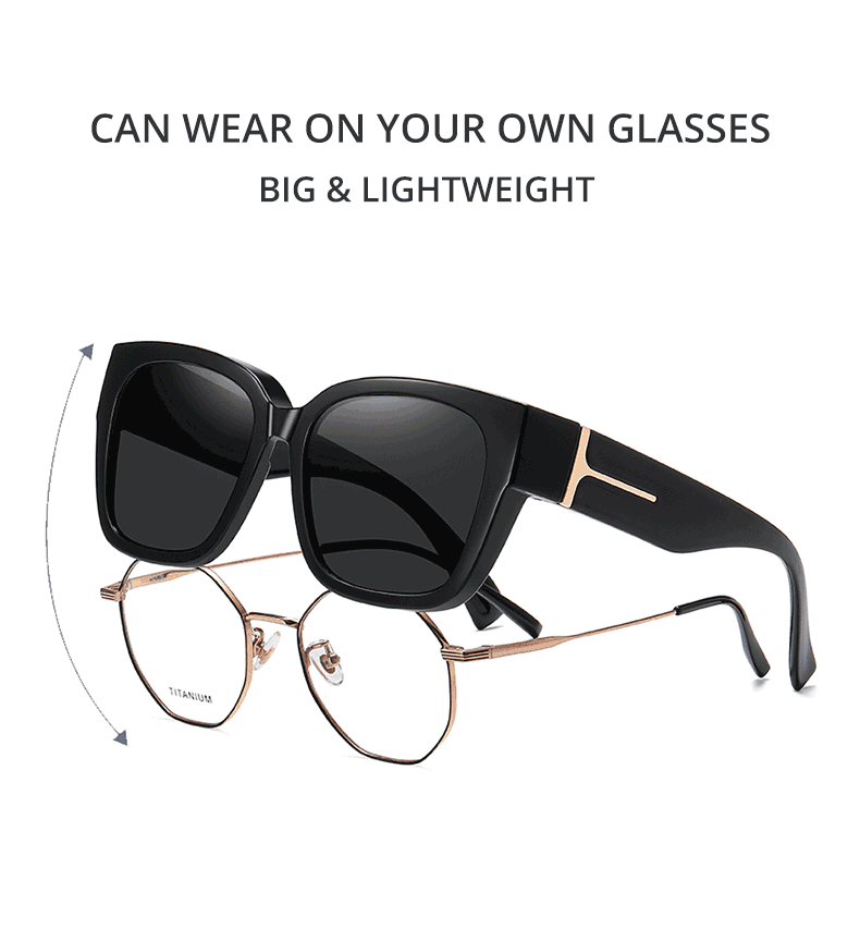 Ralferty Oversize Sunglasses Overlay Polarized UV400 Anti UVA UVB TR90 Light Weight Can Cover On Glasses Driver Shades Women