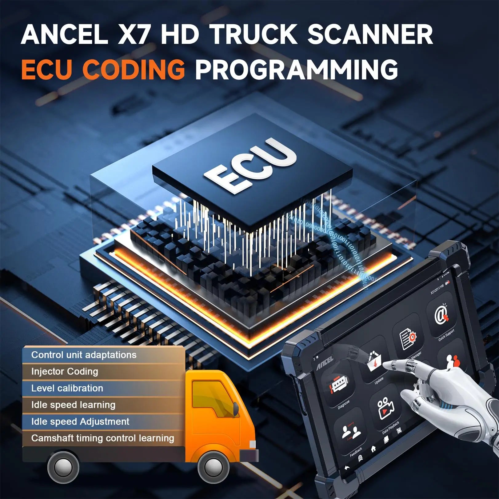 ANCEL X7 HD Heavy Duty Truck Diagnostic Tool Full System 12V 24V EPB ABS Oil Reset SAS DPF Regen TPMS ECU OBD2 Truck Scanner