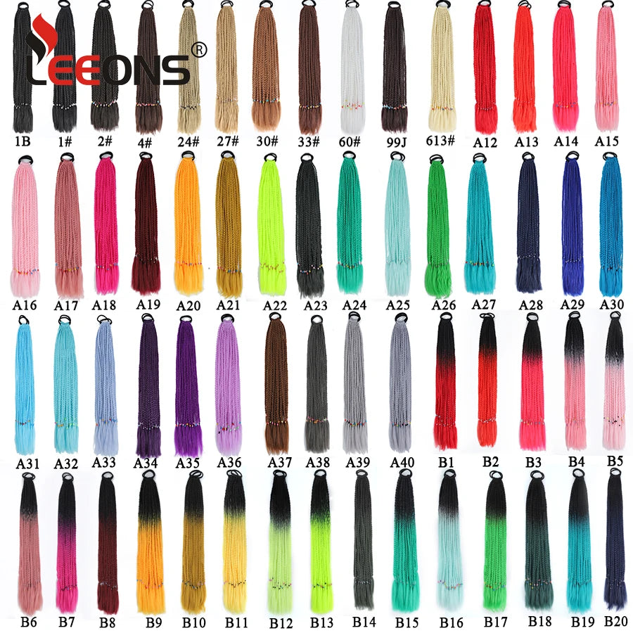 Synthetic 24 Inch Long Colored Box Braids Hair Ponytail With Rubber Bands Rainbow Twist Braided Highlights Ponytail For Women