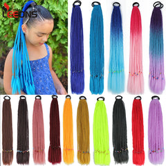 Synthetic 24 Inch Long Colored Box Braids Hair Ponytail With Rubber Bands Rainbow Twist Braided Highlights Ponytail For Women