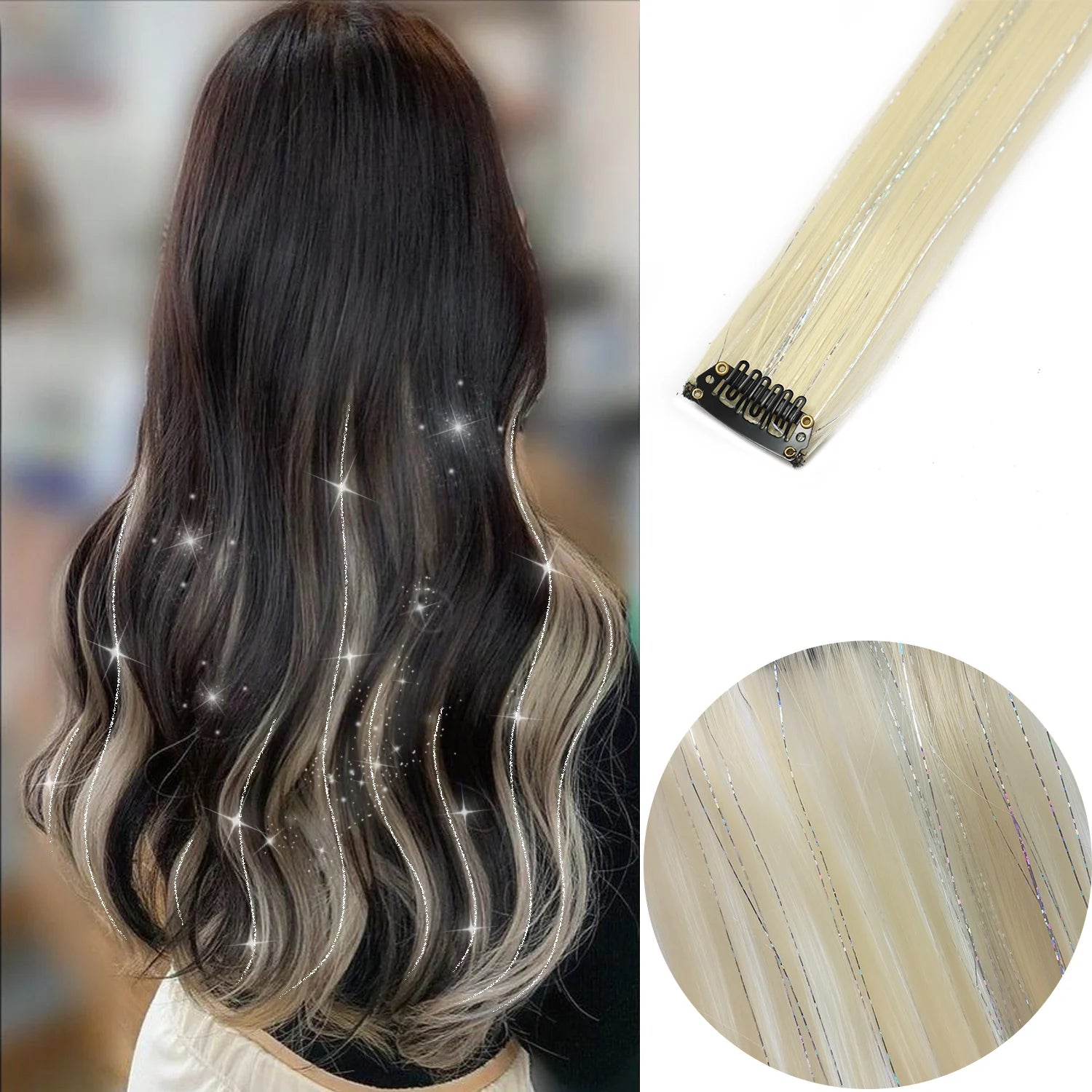 Clip in Hair Extensions Colored Party Highlights 22 inches 6pcs/pack Multi-colors Straight Hair Synthetic Hairpieces Royal Blue