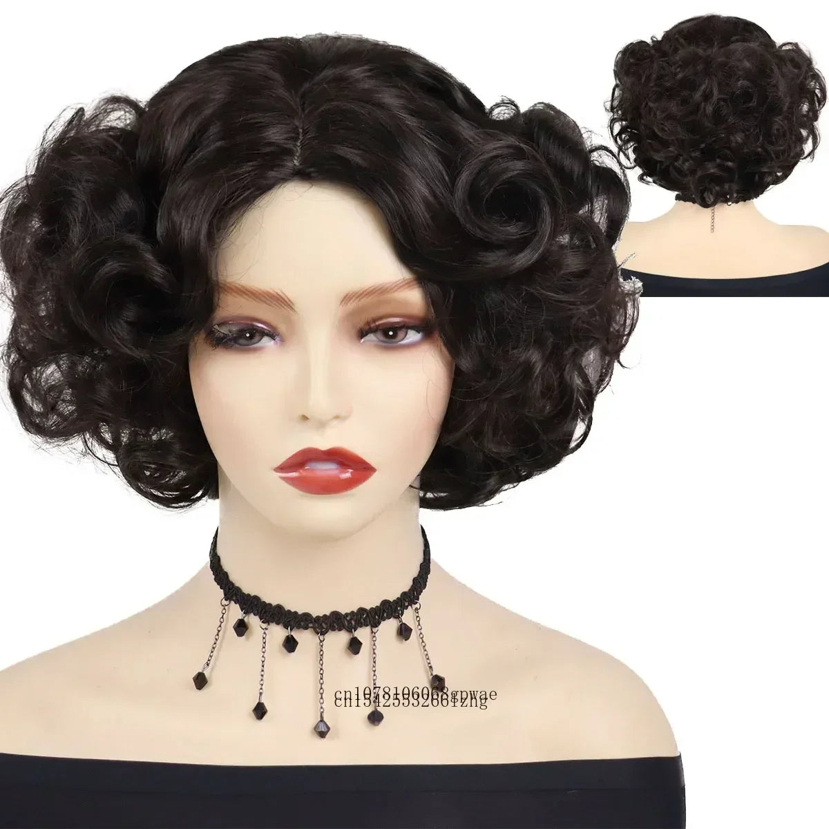 Synthetic Blue Wigs Cosplay Halloween Party Carnival Use Short Curly Wig for Women Natural Fluffy Hair Side Parting Hairstyle
