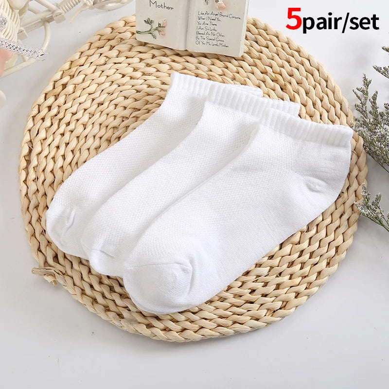 10Pcs/5Pair Unisex Socks Women Men Black White Gray Ankle Socks Female Male Solid Color Socks High Quality Cotton Short Socks