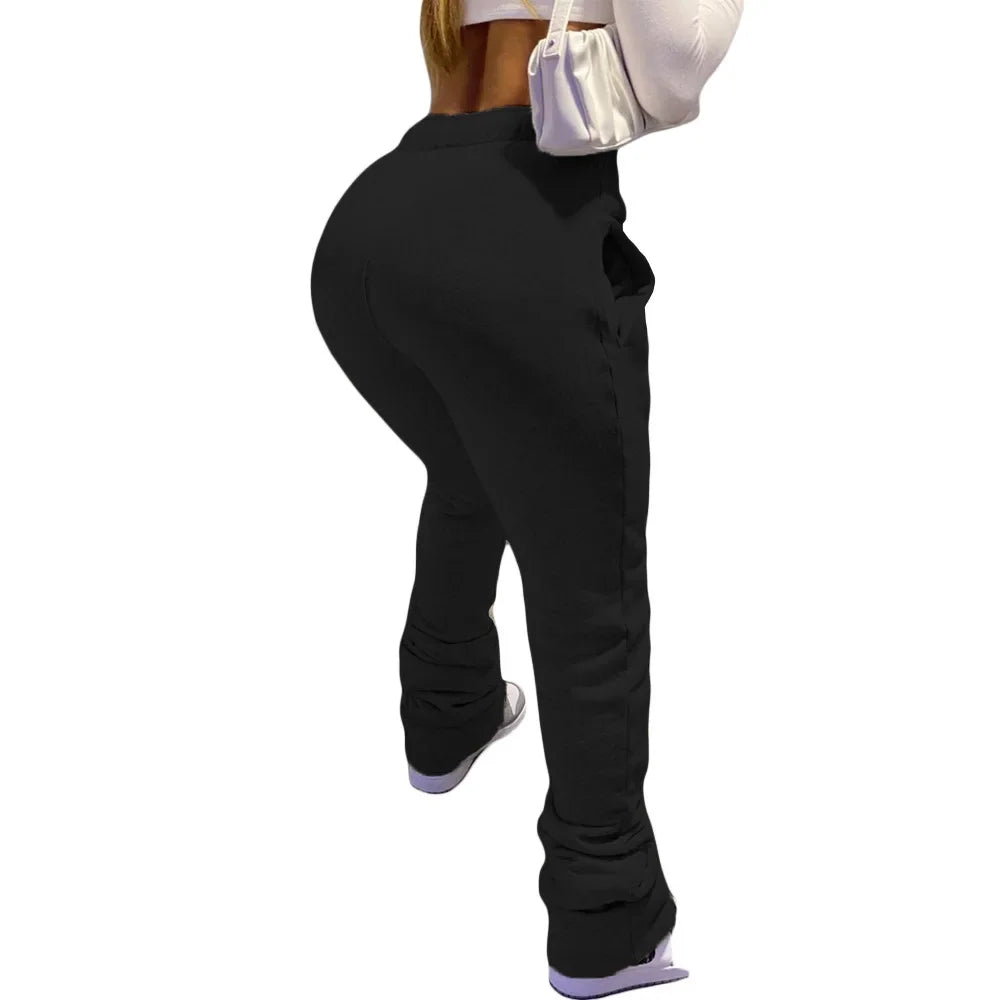 HLJ&GG Spring New Drawstring Jogger Pants Women High Waisted Stacked Trousers Casual Female Solid Color Matching Sporty Bottoms