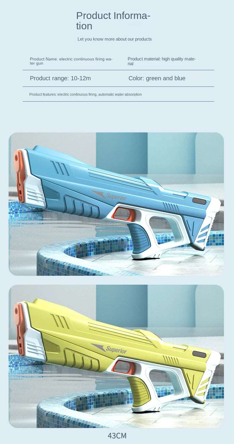 43cm Full Electric Automatic Water Storage Gun Toys Portable Children Summer Beach Outdoor Fight Fantasy Toys for Boys Kids Game