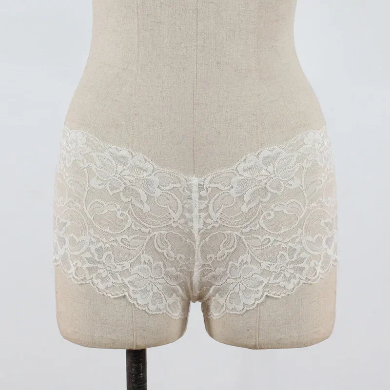 New Plus Size Boxer Briefs Lace Floral Breathable Underwear Sexy Hollow Perspective Women Underwear Comfortable Black White