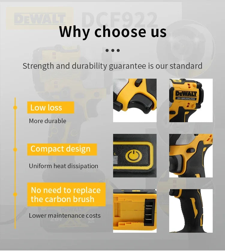 DEWALT 20V DCF922 Brushless Cordless Impact Wrench 406NM LED Light Variable Speed Rechargeable Electric Wrench Tool Only