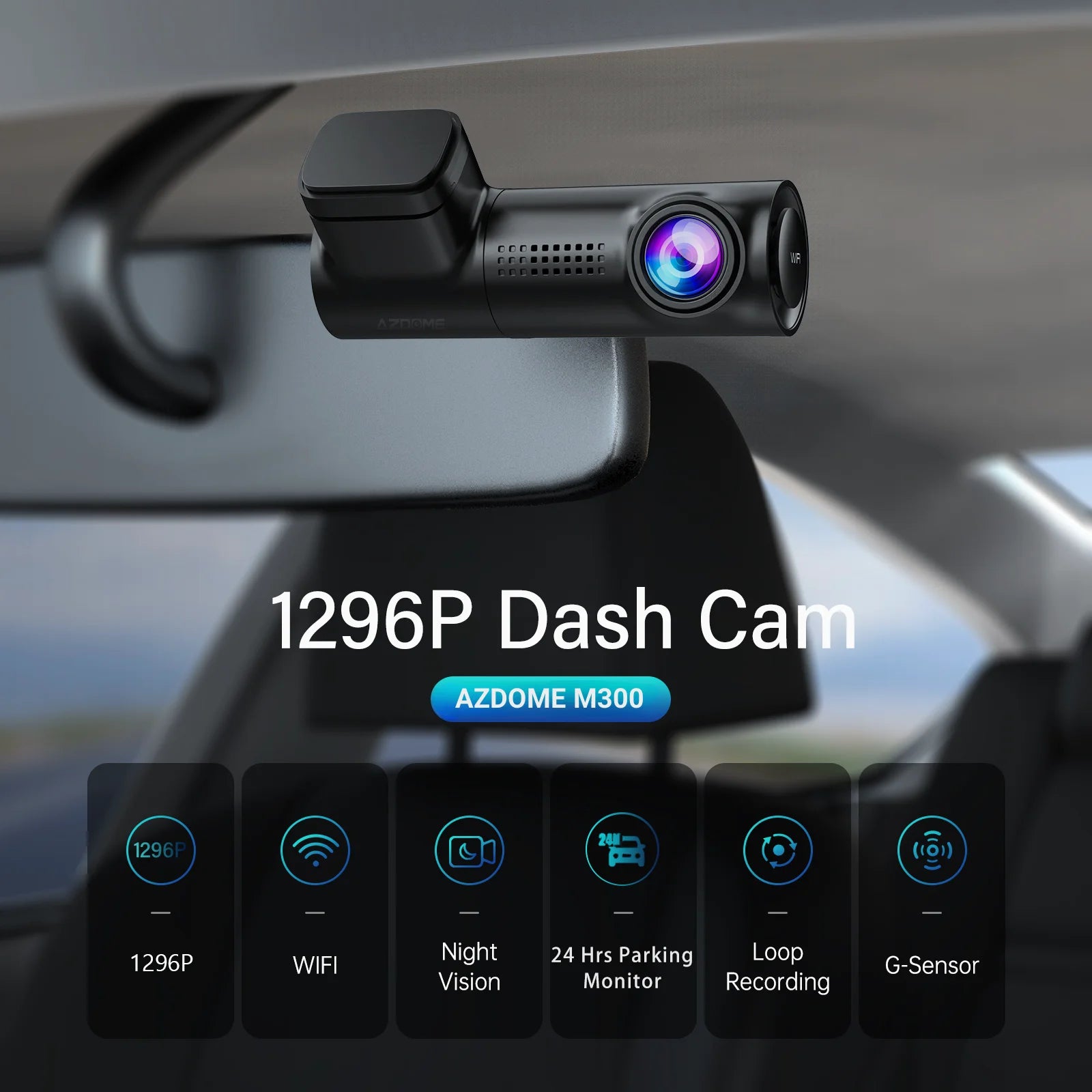 AZDOME Dash Cam 1296P WiFi Dash Camera for Cars Voice Control Dashcams Night Vision Loop Recording G-Sensor 24H Parking Monitor