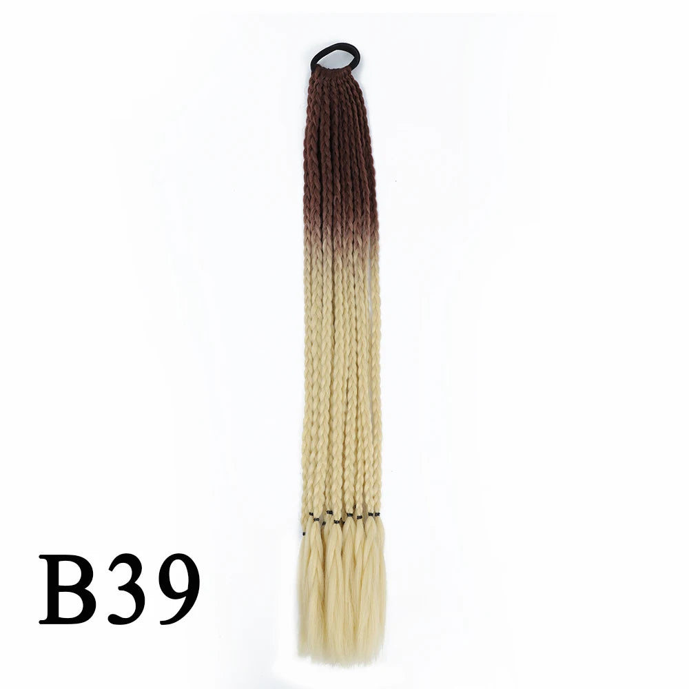 Synthetic 24 Inch Long Colored Box Braids Hair Ponytail With Rubber Bands Rainbow Twist Braided Highlights Ponytail For Women