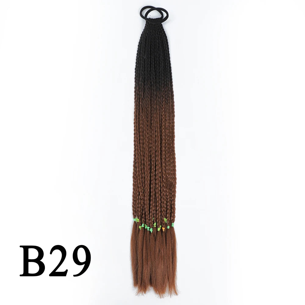 Synthetic 24 Inch Long Colored Box Braids Hair Ponytail With Rubber Bands Rainbow Twist Braided Highlights Ponytail For Women