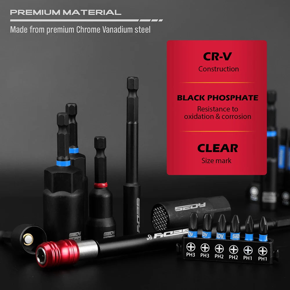 SEDY 80-Piece Premium Magnetic Impact Nut Driver Set Metric & SAE with Socket Adapters, Bit Holder, Wing Nut Driver, Power Bits