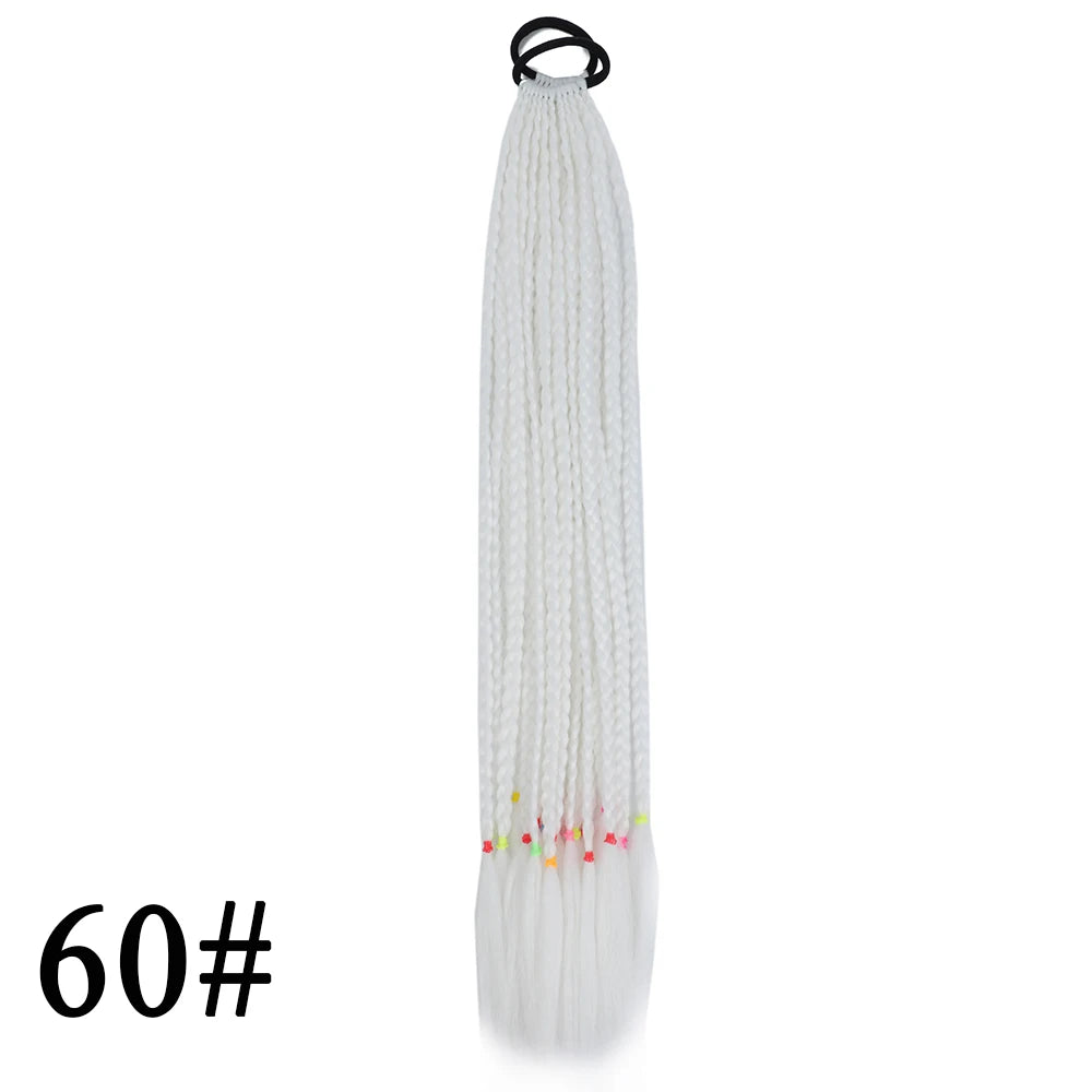 Synthetic 24 Inch Long Colored Box Braids Hair Ponytail With Rubber Bands Rainbow Twist Braided Highlights Ponytail For Women