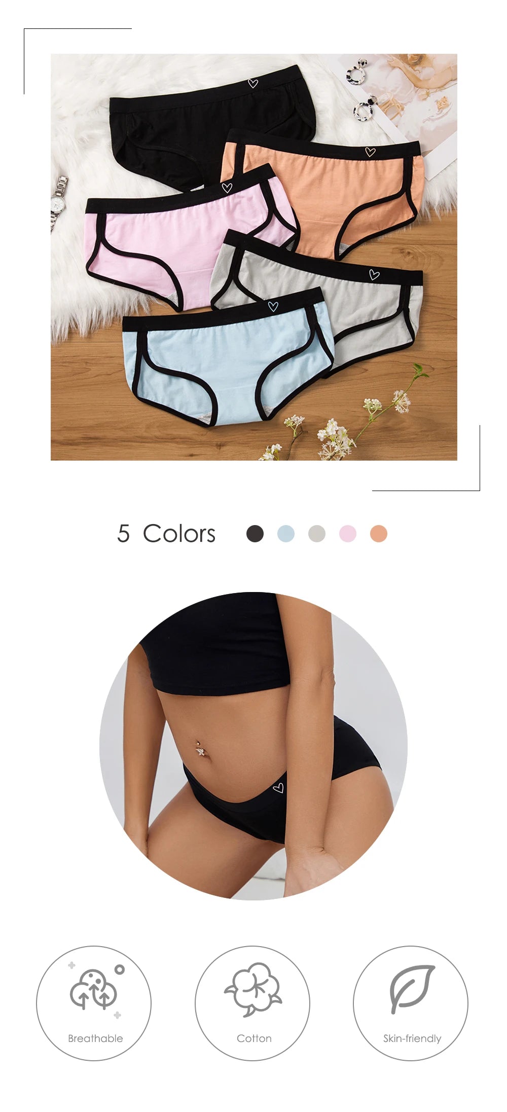 BANNIROU 3Pcs Women's Briefs Cotton Sports Fitness Low-Rise Solid Soft Breathable Panties Lingerie Underwear For Woman Intimates