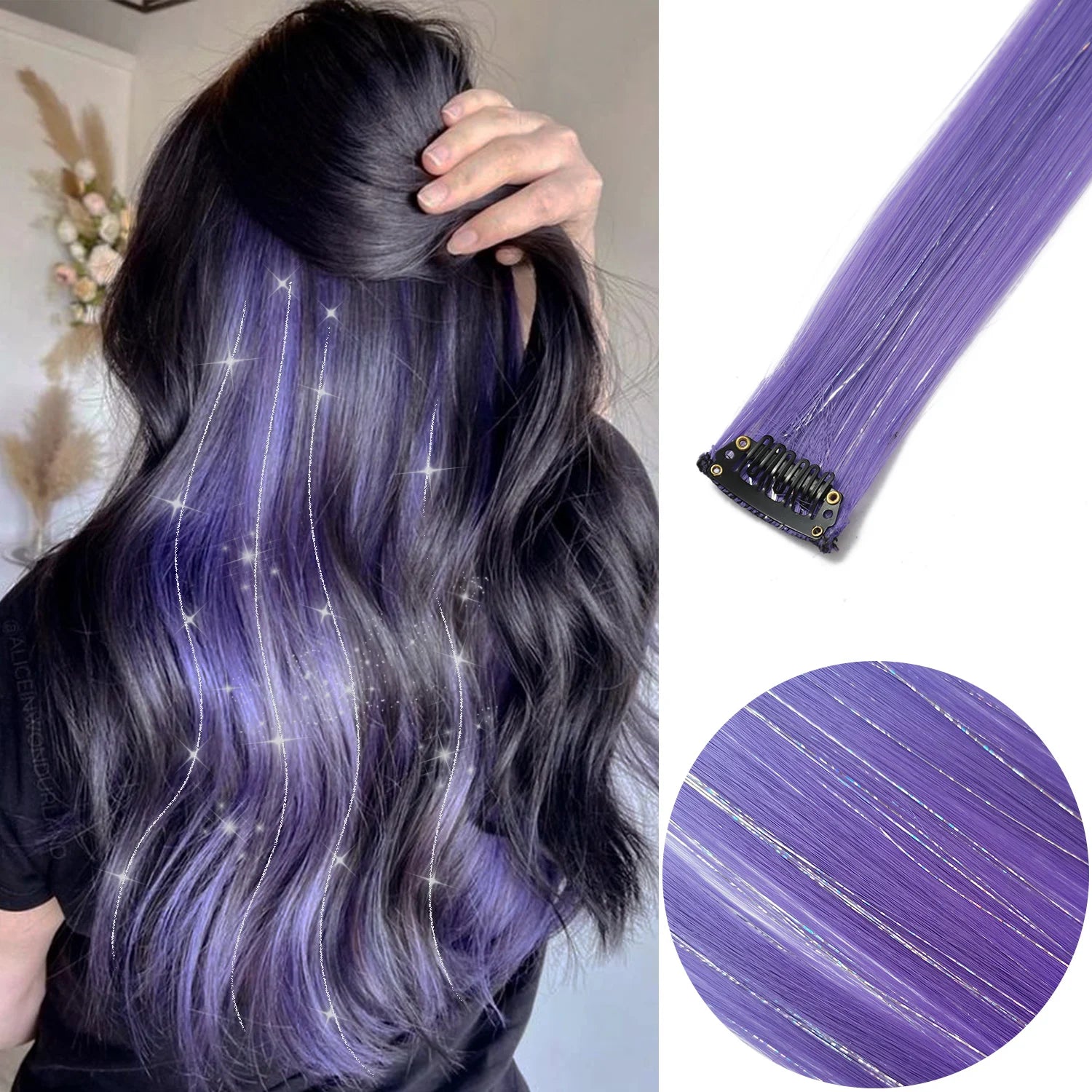Clip in Hair Extensions Colored Party Highlights 22 inches 6pcs/pack Multi-colors Straight Hair Synthetic Hairpieces Royal Blue