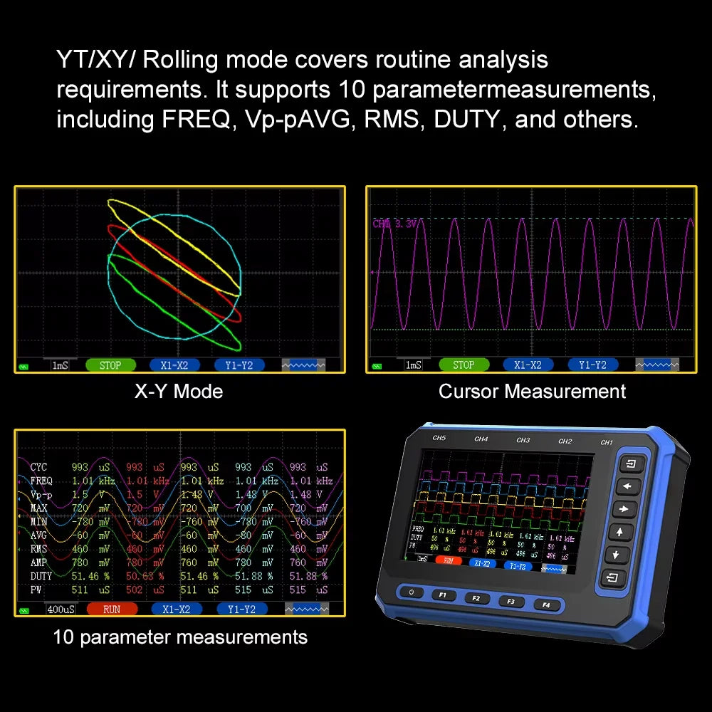 TOOLTOP 5 Channels Digital Oscilloscope 4.3-Inch WIFI & USB Connection 1MHz 3Msps Digital Oscilloscope Electrical Inspection