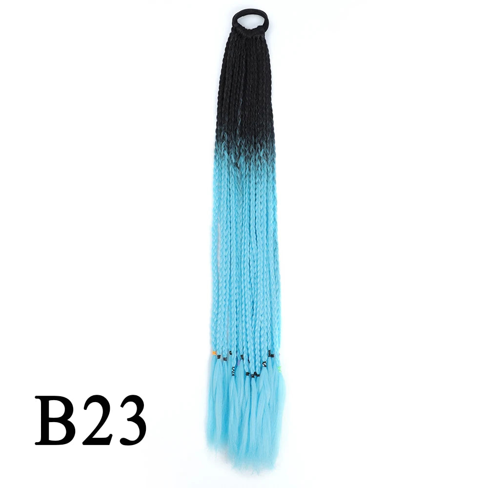 Synthetic 24 Inch Long Colored Box Braids Hair Ponytail With Rubber Bands Rainbow Twist Braided Highlights Ponytail For Women