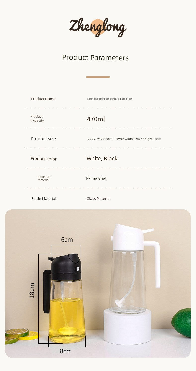 Glass Spray Oil Bottle Jar Spray Dual-Use Air Fryer Kitchen For Home Spray Oil Dispenser Oil Tank Seasoning Pour Oil