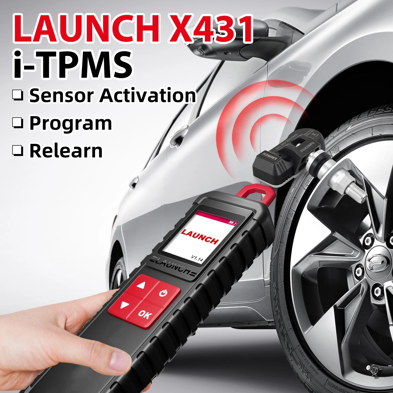 2025 LAUNCH X431 I-TPMS Car Tire Pressure Diagnostic Tool Relearn Active Program 315/433Mhz Sensor for Android /X431 V pk TSGUN