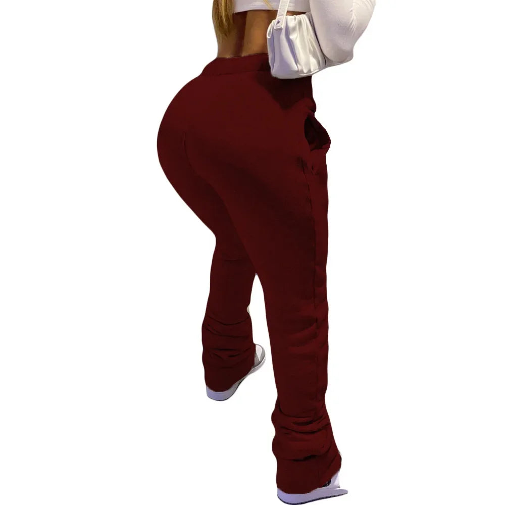 HLJ&GG Spring New Drawstring Jogger Pants Women High Waisted Stacked Trousers Casual Female Solid Color Matching Sporty Bottoms