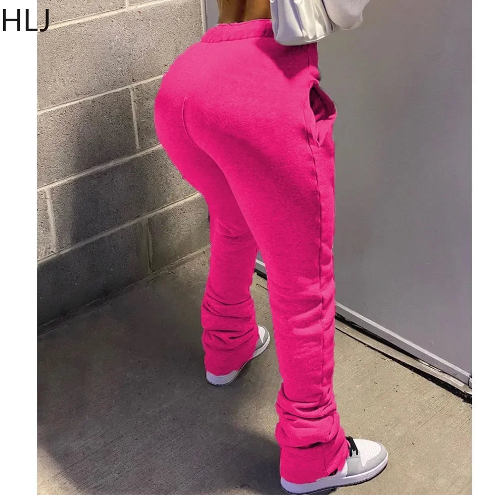 HLJ&GG Spring New Drawstring Jogger Pants Women High Waisted Stacked Trousers Casual Female Solid Color Matching Sporty Bottoms