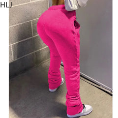 HLJ&GG Spring New Drawstring Jogger Pants Women High Waisted Stacked Trousers Casual Female Solid Color Matching Sporty Bottoms