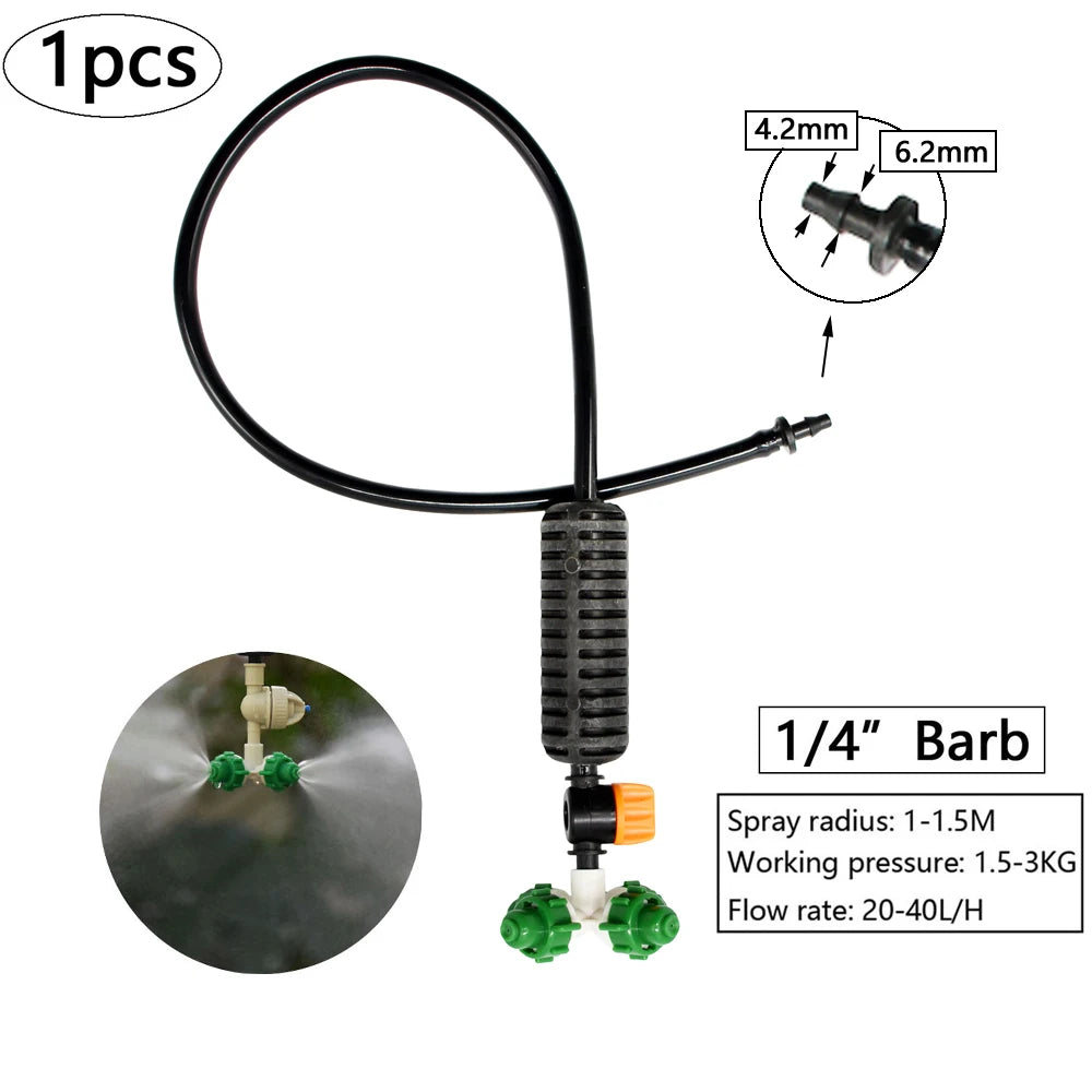 Boquilla nebulizadora antigoteo, sistema de riego por aspersión con nebulización de agua, kit de rociador ajustable de 4/5/6/7 vías para humidificación de invernaderos