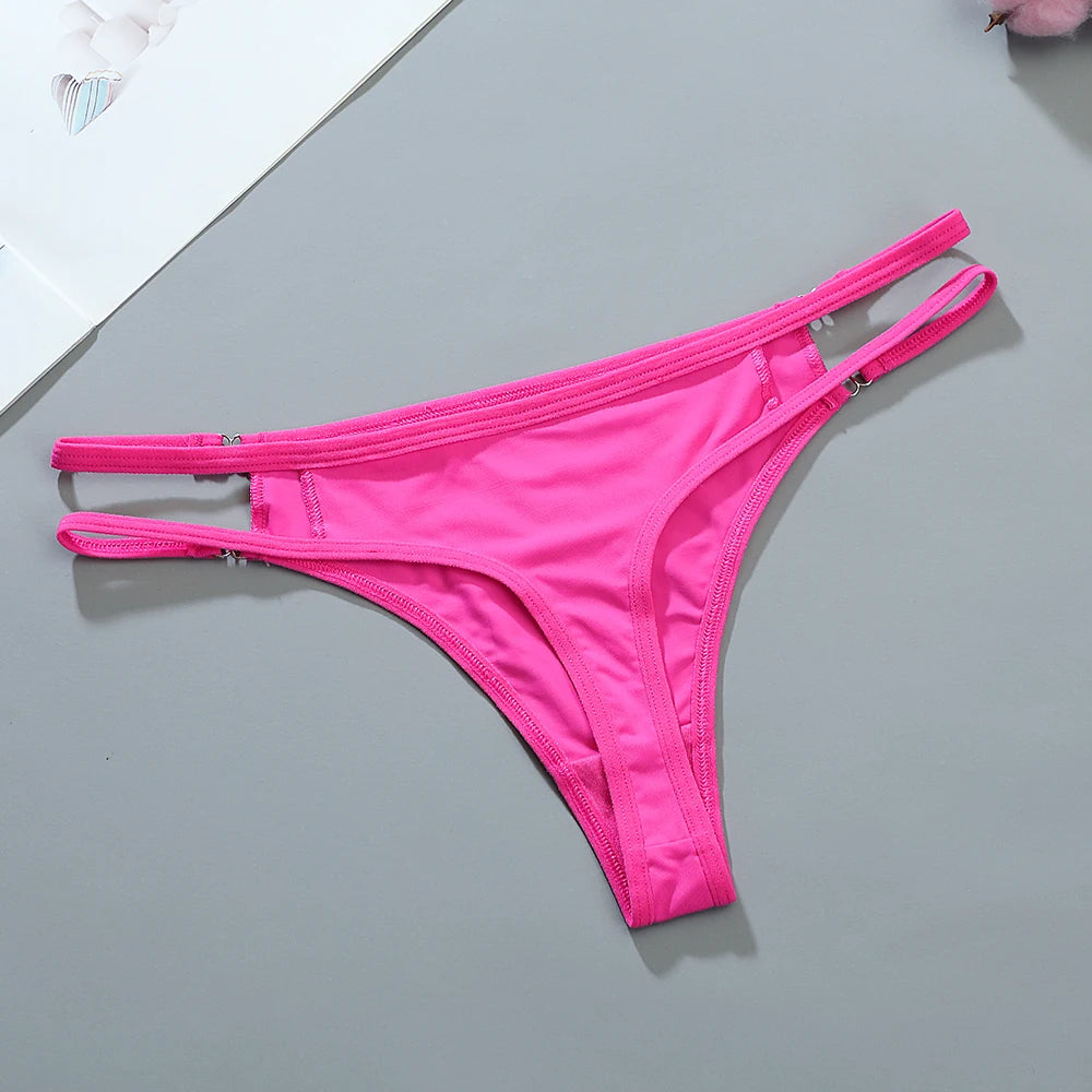 Sexy Female Llingerie  Women's Double Strip Waistband Patchwork G-String Ice Silk Thong Underwear Female Intimate Lingerie Panti