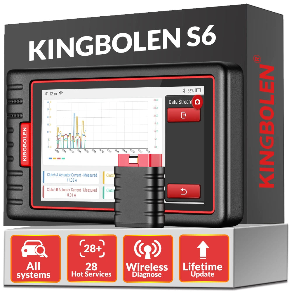 KINGBOLEN S6 OBD Automotive Scanner Bluetooth All System Car Diagnostic Tools 28 Resets IMMO/BMS/TPMS/ABS Bleeding Lifetime Free