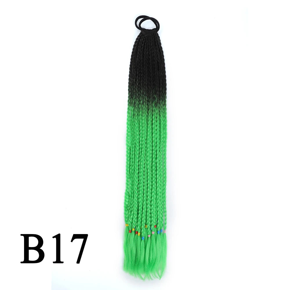 Synthetic 24 Inch Long Colored Box Braids Hair Ponytail With Rubber Bands Rainbow Twist Braided Highlights Ponytail For Women