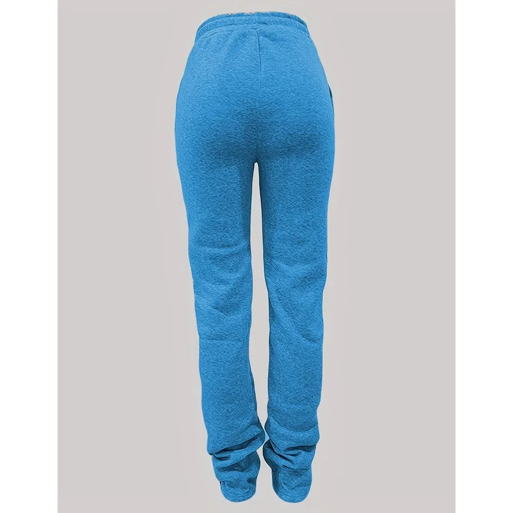 HLJ&GG Spring New Drawstring Jogger Pants Women High Waisted Stacked Trousers Casual Female Solid Color Matching Sporty Bottoms
