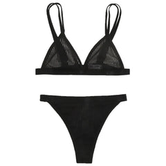 Sheer Mesh Striped Lingerie Set Two Piece Breathable Female Underwear Steel Mesh Underwire Sleepwear Ropa Interior Femenina