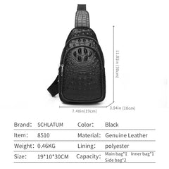 SCHLATUM 100% Rindsleder Männer Krokodil Korn Mode Schwarz Multifunktionale Leder Brust Tasche