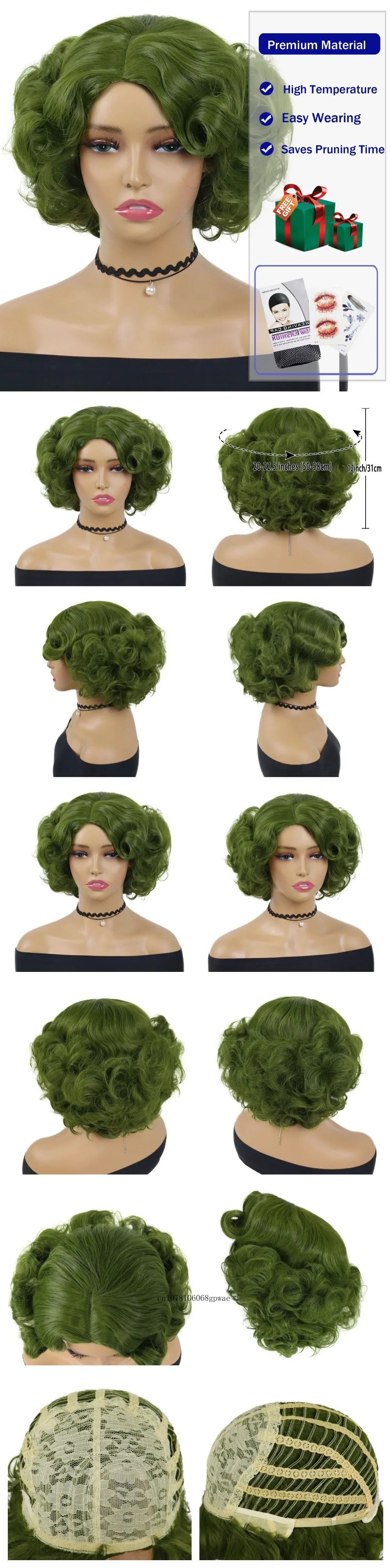 Synthetic Blue Wigs Cosplay Halloween Party Carnival Use Short Curly Wig for Women Natural Fluffy Hair Side Parting Hairstyle