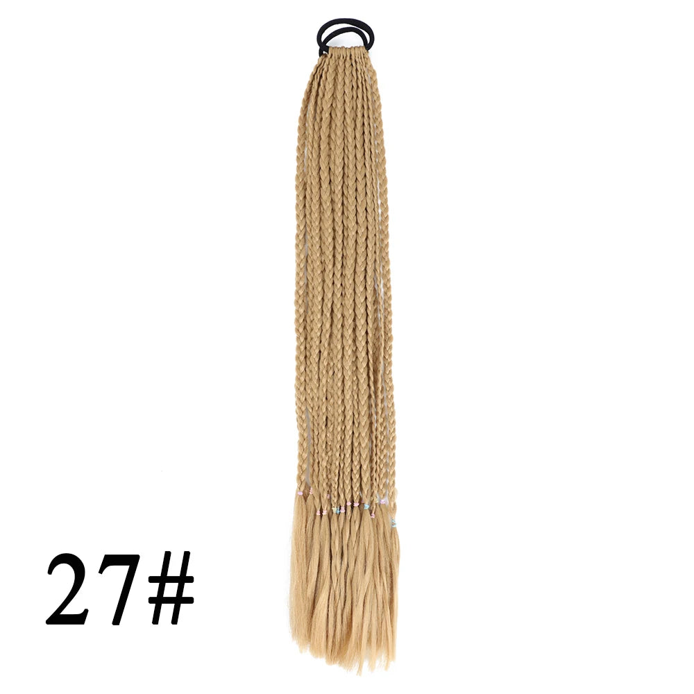 Synthetic 24 Inch Long Colored Box Braids Hair Ponytail With Rubber Bands Rainbow Twist Braided Highlights Ponytail For Women