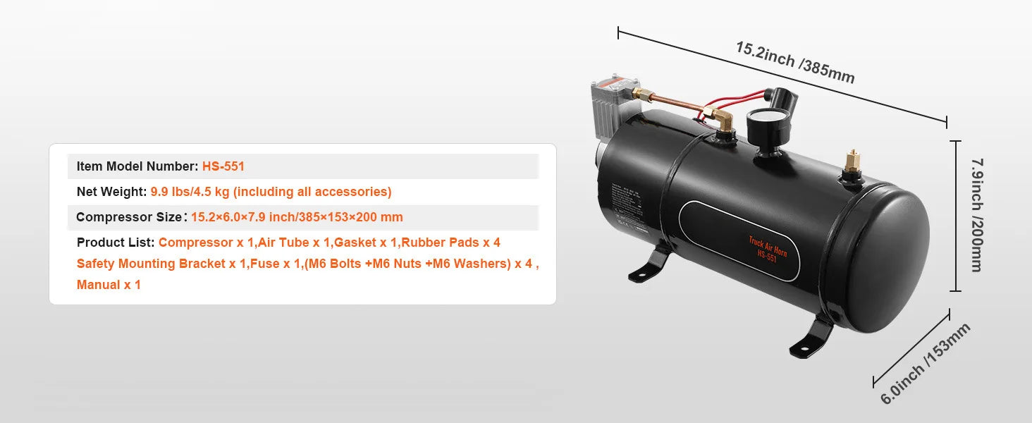 SucceBuy 12V Air Compressor with Tank 3/6L Train Horn Air Compressor 120psi Air Compressor System for Train Horn/Inflating Tire