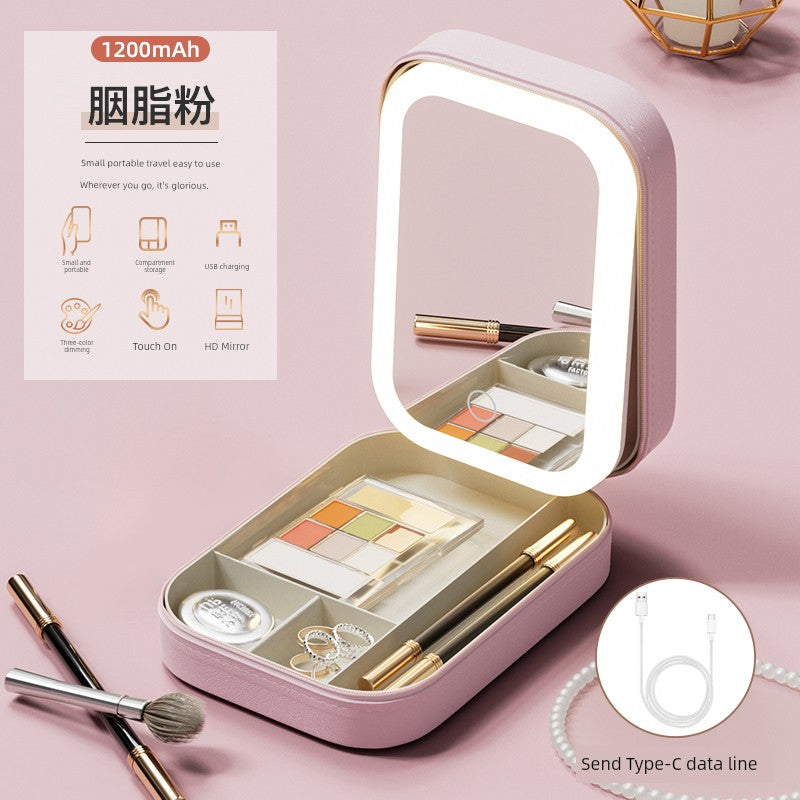 Cosmetic Mirror Portable Foldable Ins Portable Mirror LED Light Student Dormitory Female Storage Box Integrated