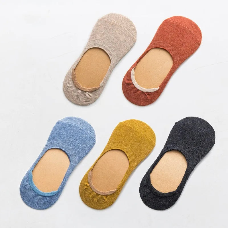 10 Pieces = 5 Pairs Women Invisible Boat Socks Spring Summer Solid Color Fashion Wild Shallow Mouth Felmen Slipper Cotton Sock