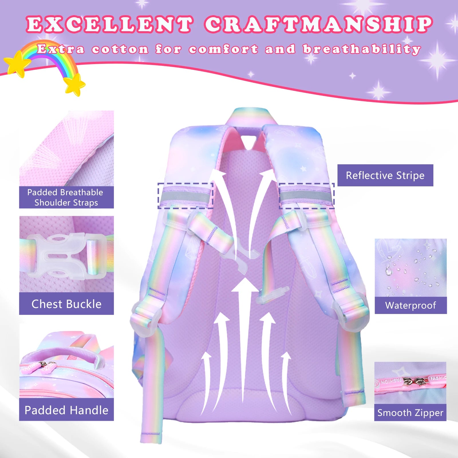 3Pcs School Backpack for Girls Large Capacity Kid's School Bag with Lunch Pancil Carry Case Bag Travel Backpack Child Gift