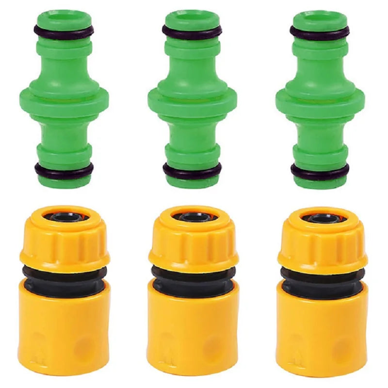 Juego de 6 conectores rápidos para manguera de jardín, adaptador de acoplamiento de manguera macho doble de 1/2", extensor para sistema de riego con junta de manguera