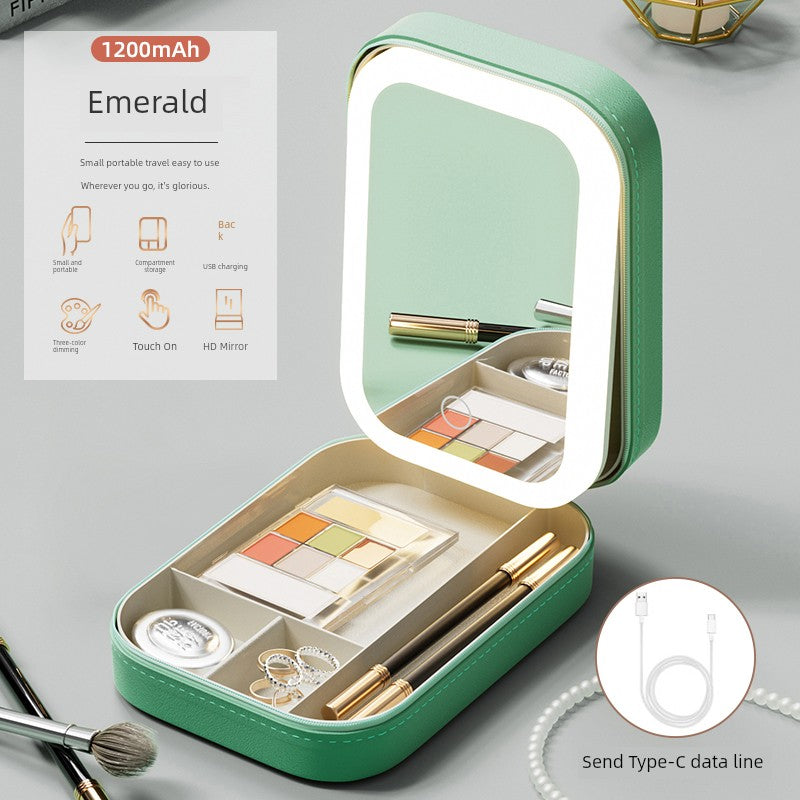 Cosmetic Mirror Portable Foldable Ins Portable Mirror LED Light Student Dormitory Female Storage Box Integrated